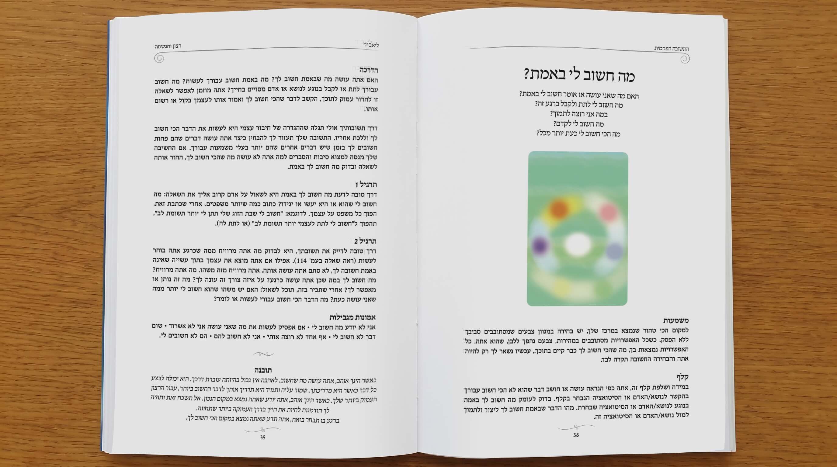 הספר פתוח על השולחן - מבט מלמעלה על שתי עמודים